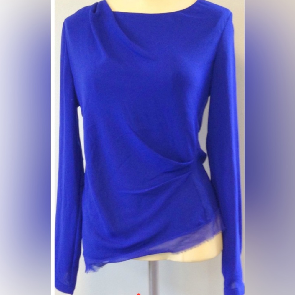 Elie Tahari - Silk Asymmetric Top - Blue Cobalt - S